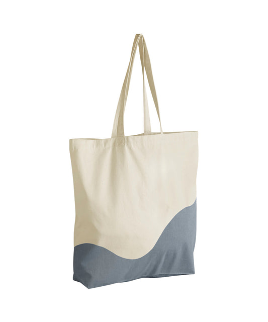Westford Mill WM235 Organic cotton wave print maxi tote in Natural/Blue Grey