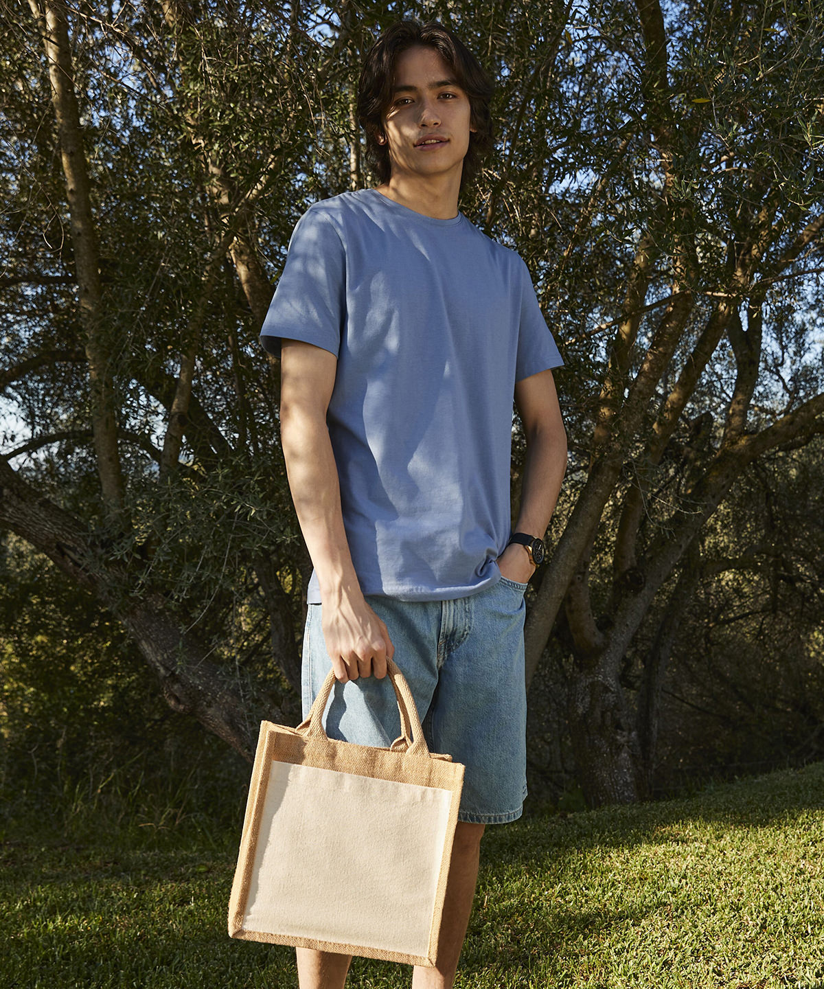 Westford Mill WM426 Cotton pocket jute midi tote
