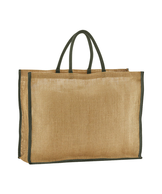 Westford Mill WM475 Natural starched jute market shopper in Natural/Olive Green