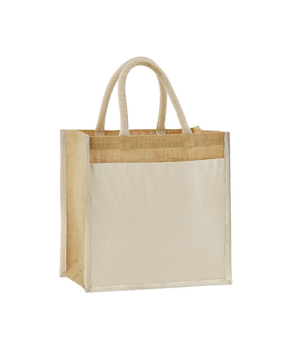Westford Mill WM483 Cotton pocket natural starched jute midi tote in Natural