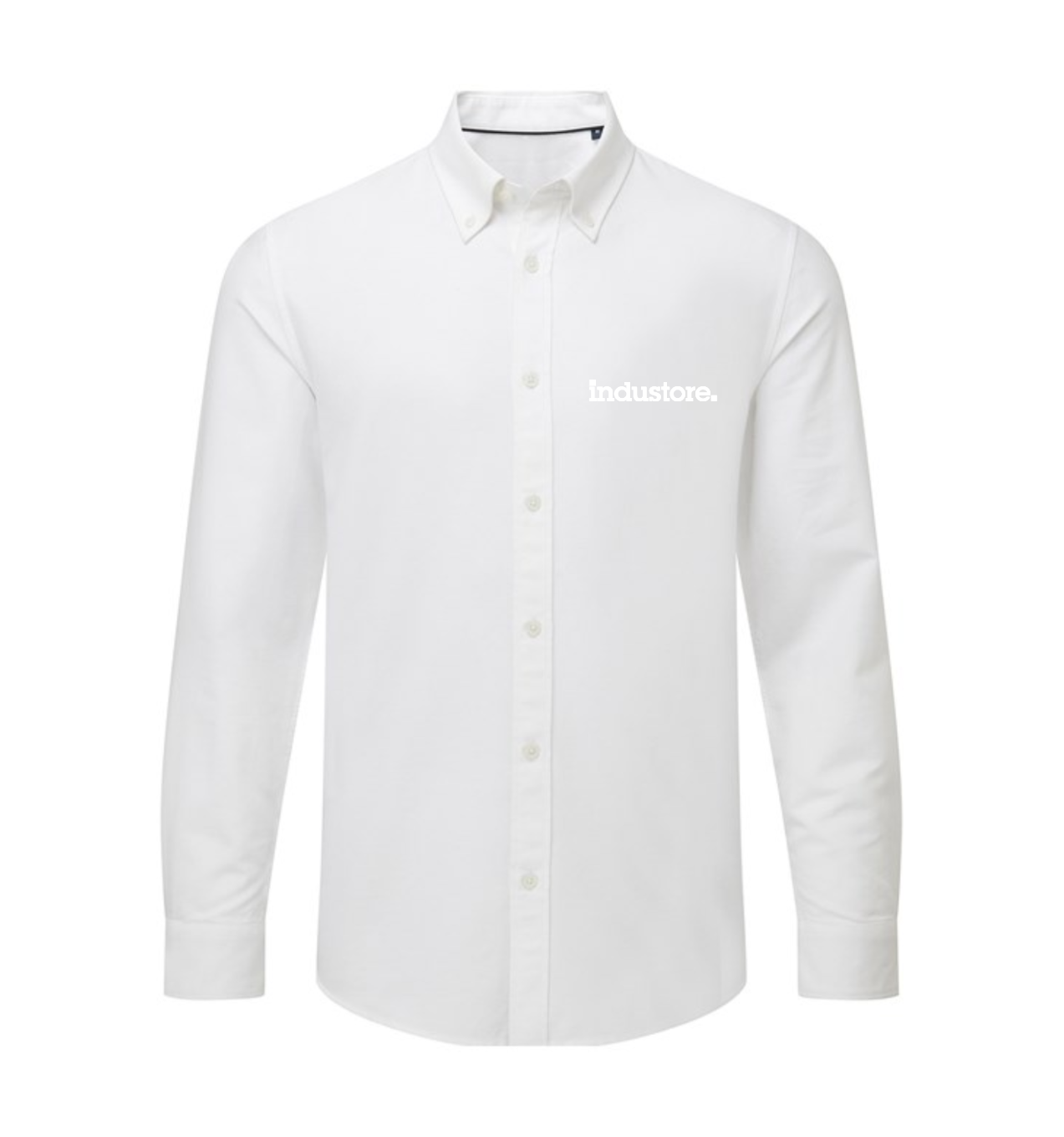 All White Embroidered Logo Men’s cotton long sleeve Oxford shirt- industore.