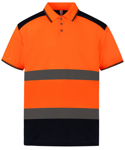 Yoko YK104 Hi-vis two-tone polo shirt (HVJ220) in Orange/Navy