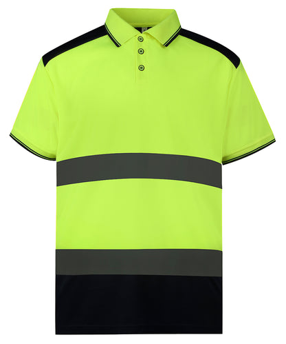 Yoko YK104 Hi-vis two-tone polo shirt (HVJ220) in Yellow/Navy