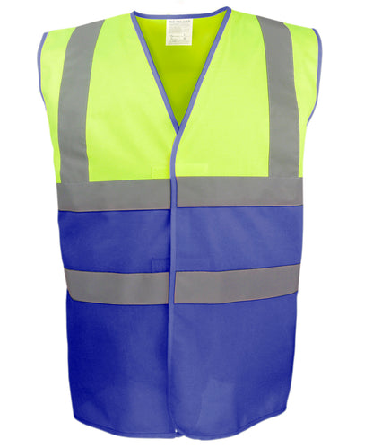 Yoko YK107 Hi-vis two-tone waistcoat (HVW122) in Hi-vis Yellow/Royal Blue