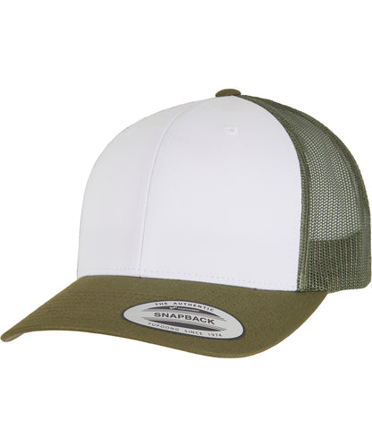 Flexfit by Yupoong YP129 Retro trucker coloured front (6606CF) in Moss Green/White/Olive