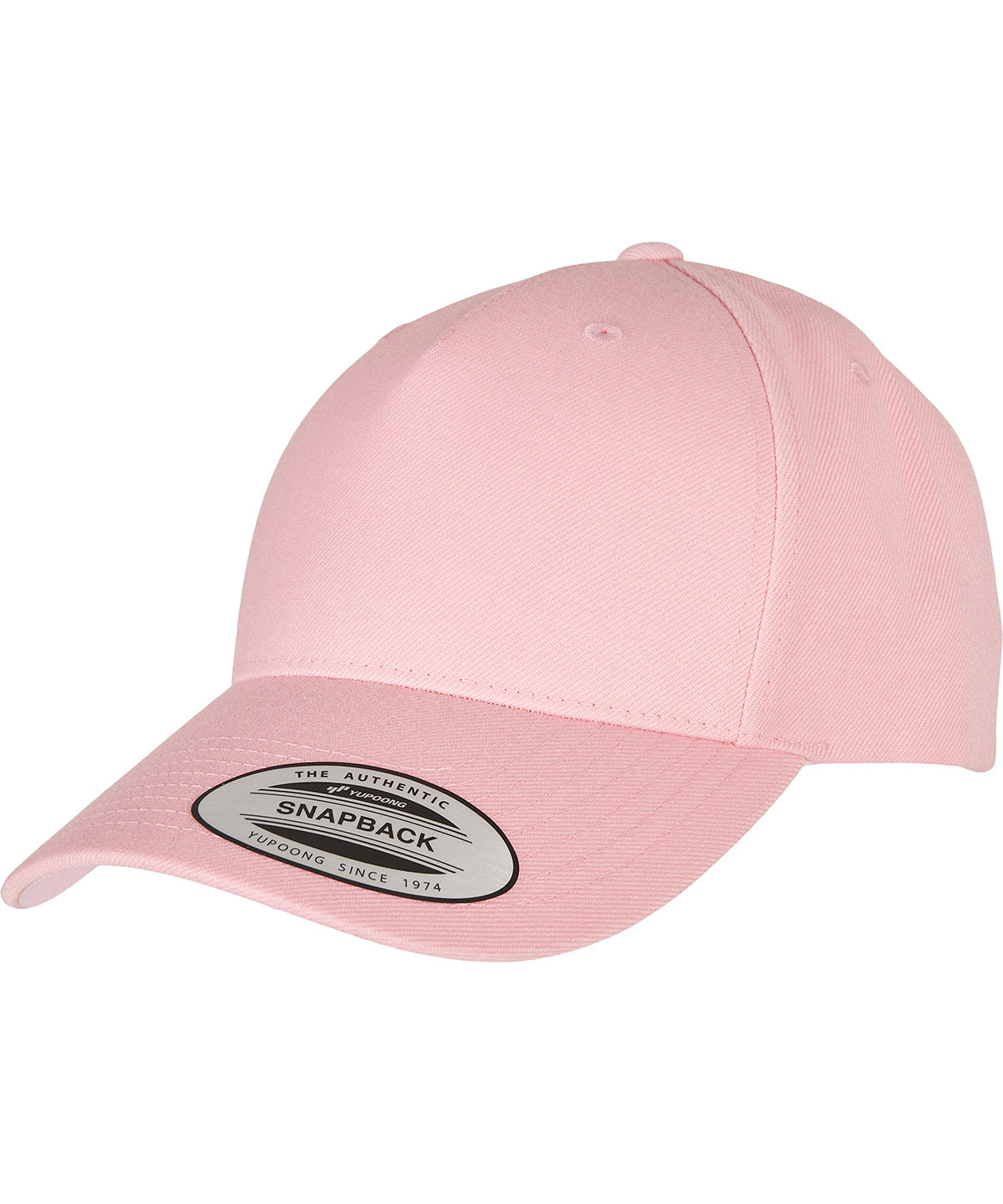 Flexfit by Yupoong YP158 YP classics 5-panel premium curved visor snapback cap (5789M) in Prism Pink