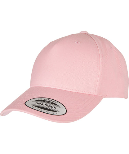 Flexfit by Yupoong YP158 YP classics 5-panel premium curved visor snapback cap (5789M) in Prism Pink