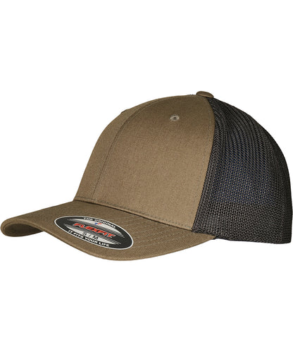 Flexfit by Yupoong YP231 Flexfit trucker recycled mesh (6511RM) in Olive/Black