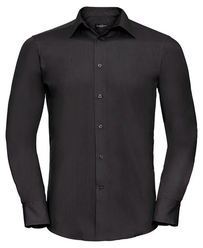 Long sleeve polycotton easy care fitted poplin shirt