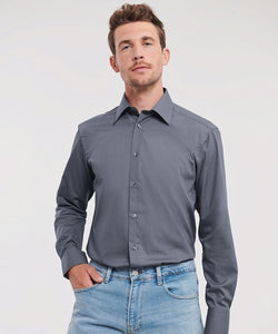 Long sleeve polycotton easy care fitted poplin shirt