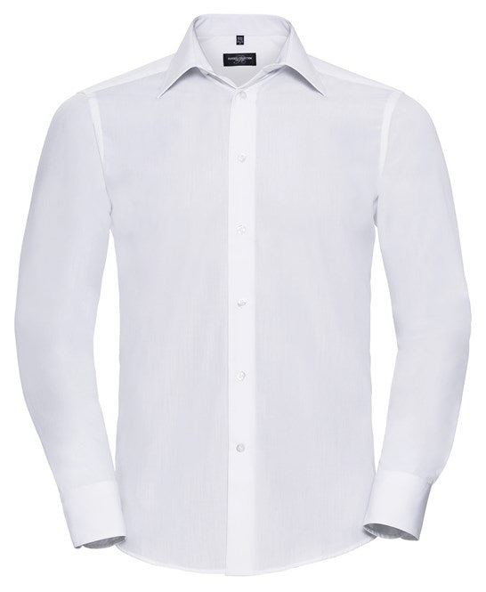 Long sleeve polycotton easy care fitted poplin shirt