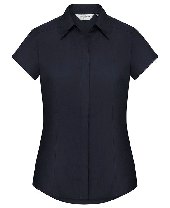 Women's cap sleeve polycotton easy care fitted poplin shirt