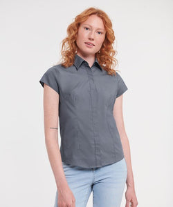 Women's cap sleeve polycotton easy care fitted poplin shirt