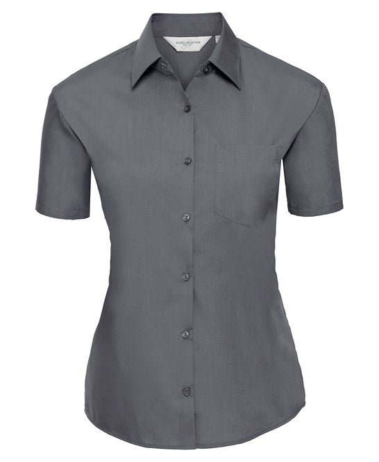 Russell Athletic Collection J935F Women's short sleeve polycotton easycare poplin shirt in Black
